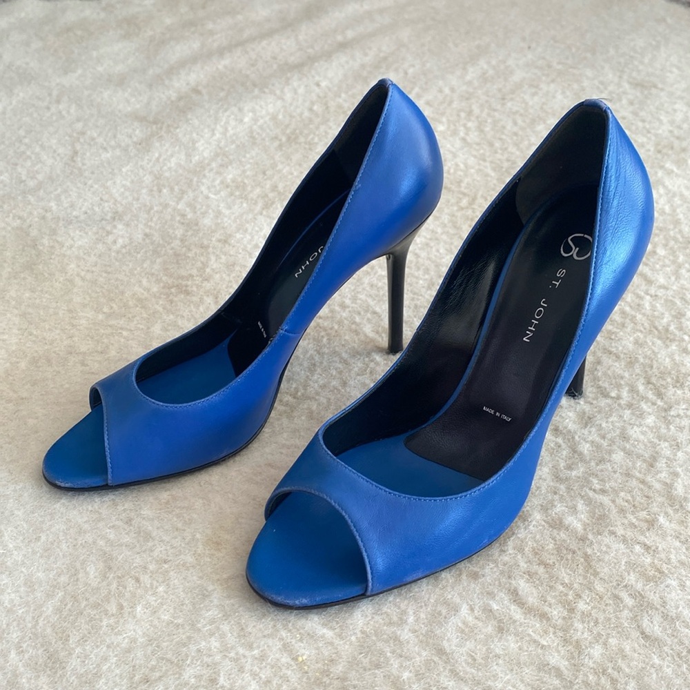 Genuine Blue Italian Leather Peep-Toe Pumps by St. John